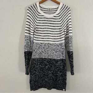 Roxy White Grey Striped Colorblock Long Sleeve Sweater Mini Dress Winter Medium
